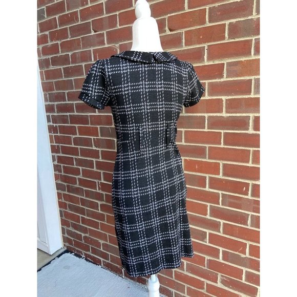 Lucy & Laurel Dress Sheath Plaid Collared Black Grey 4 - Picture 5 of 7